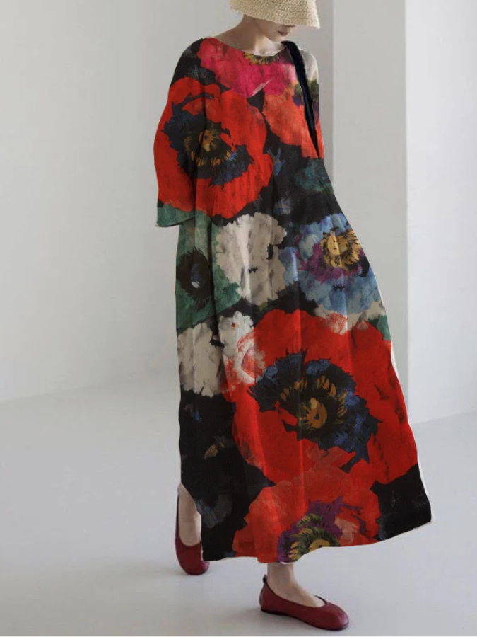 Rosalia – Abito Midi Floreale Artistico Donna a Comfort Totale