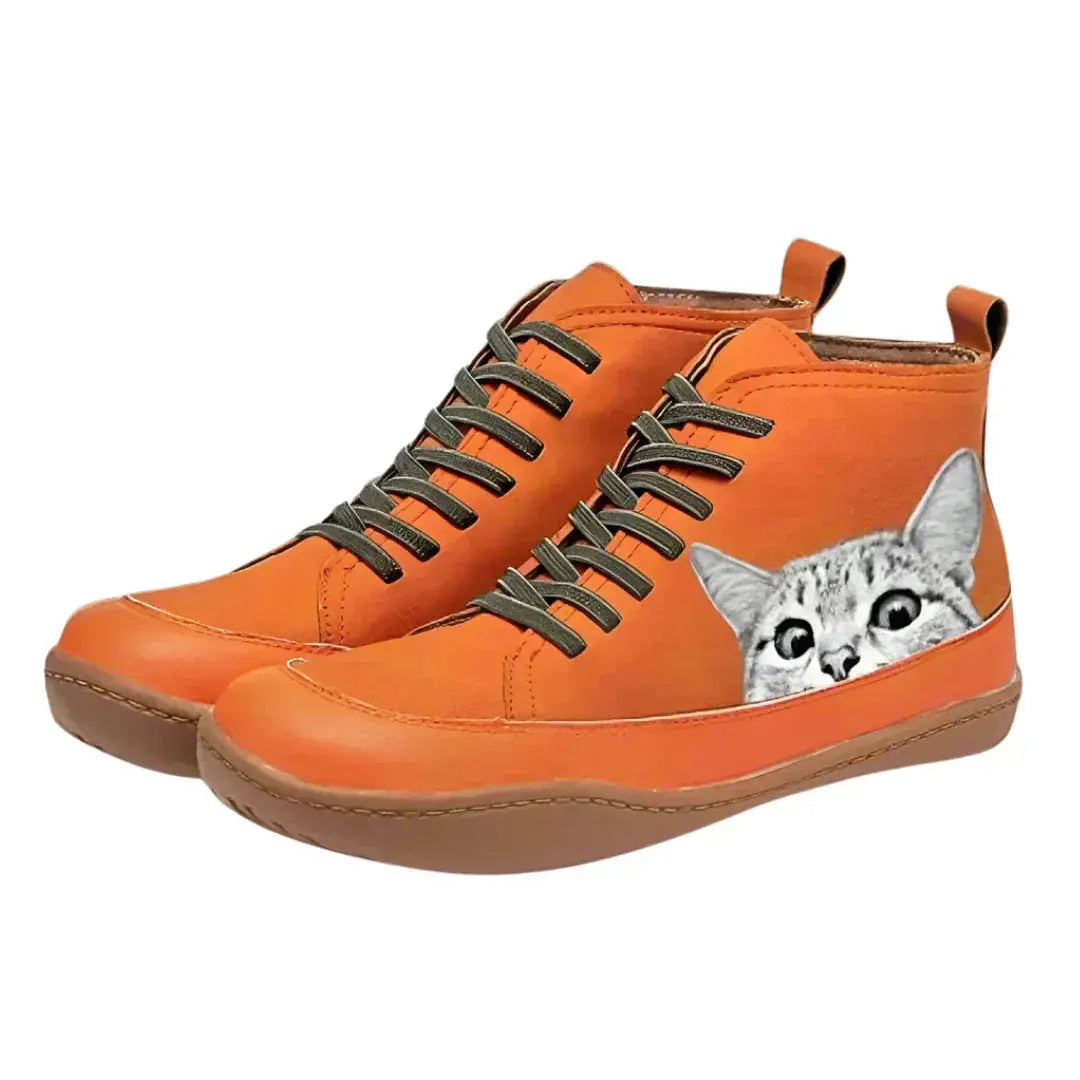 Stivaletti in pelle con motivo gatto Savrani Firenze
