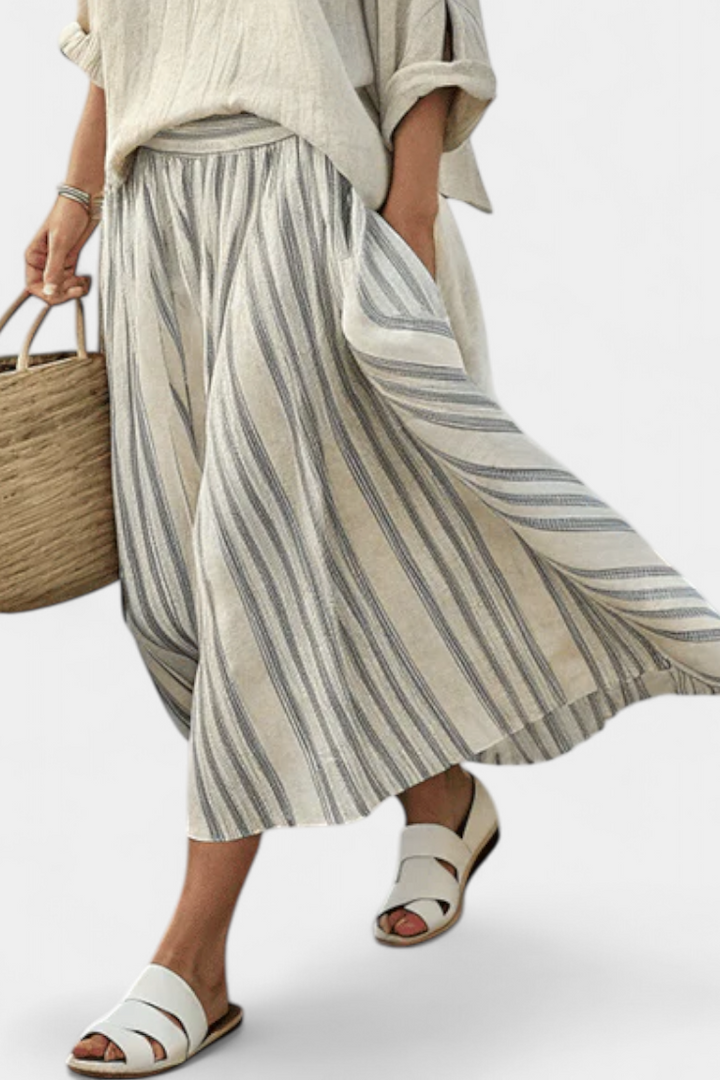 Daisy Set | Blusa Oversize & Gonna Midi in Lino di Bambù a Righe