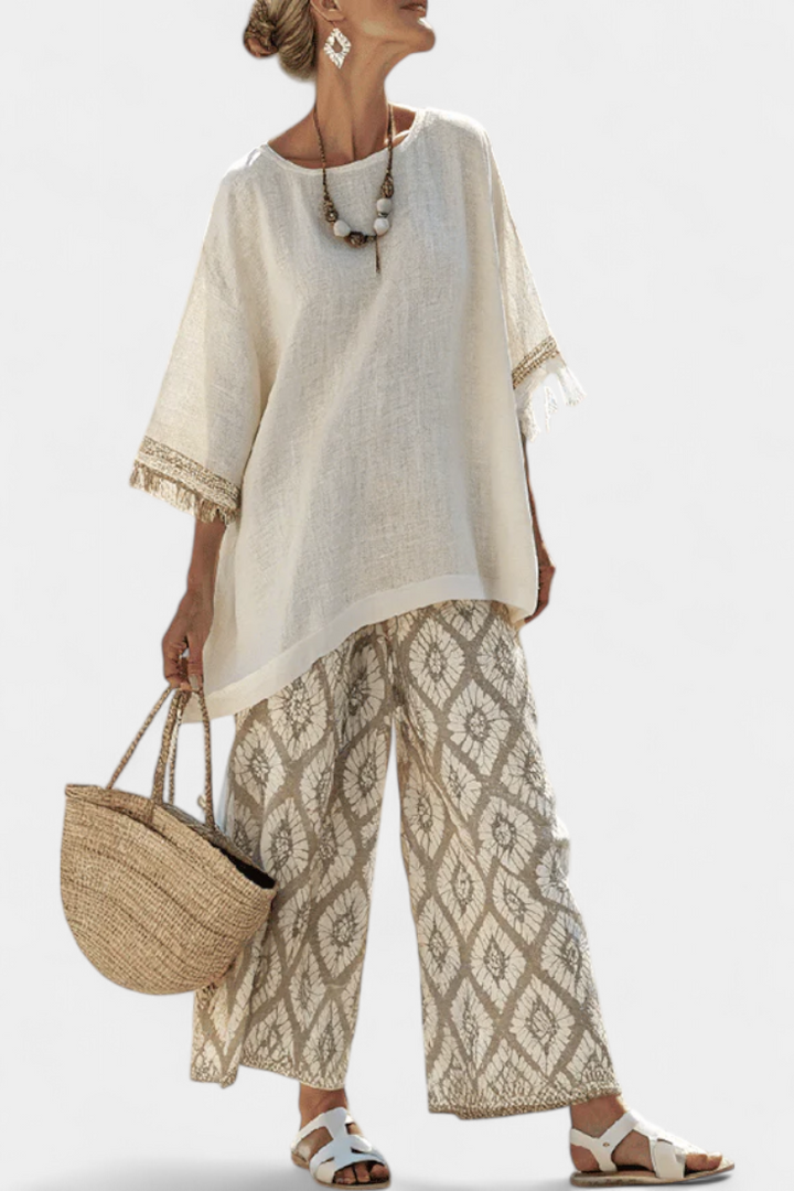DAISY | Completo Boho Chic con Camicia Larga e Pantaloni Stampati