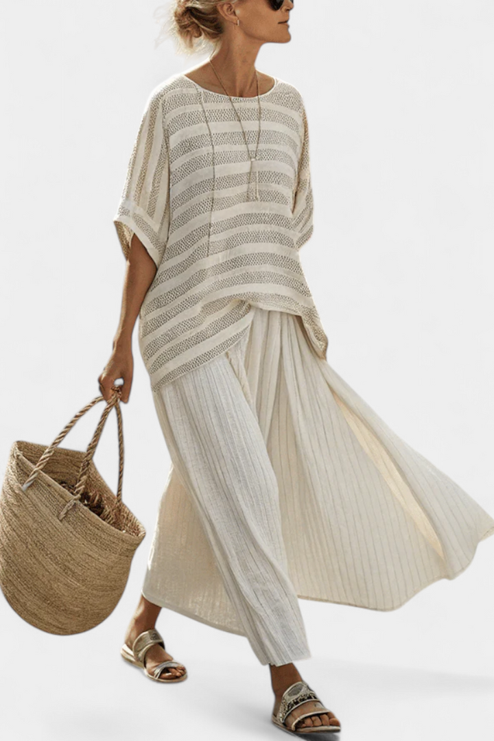 Daisy Set | Blusa a Righe & Pantaloni Fluidi in Lino di Bambù