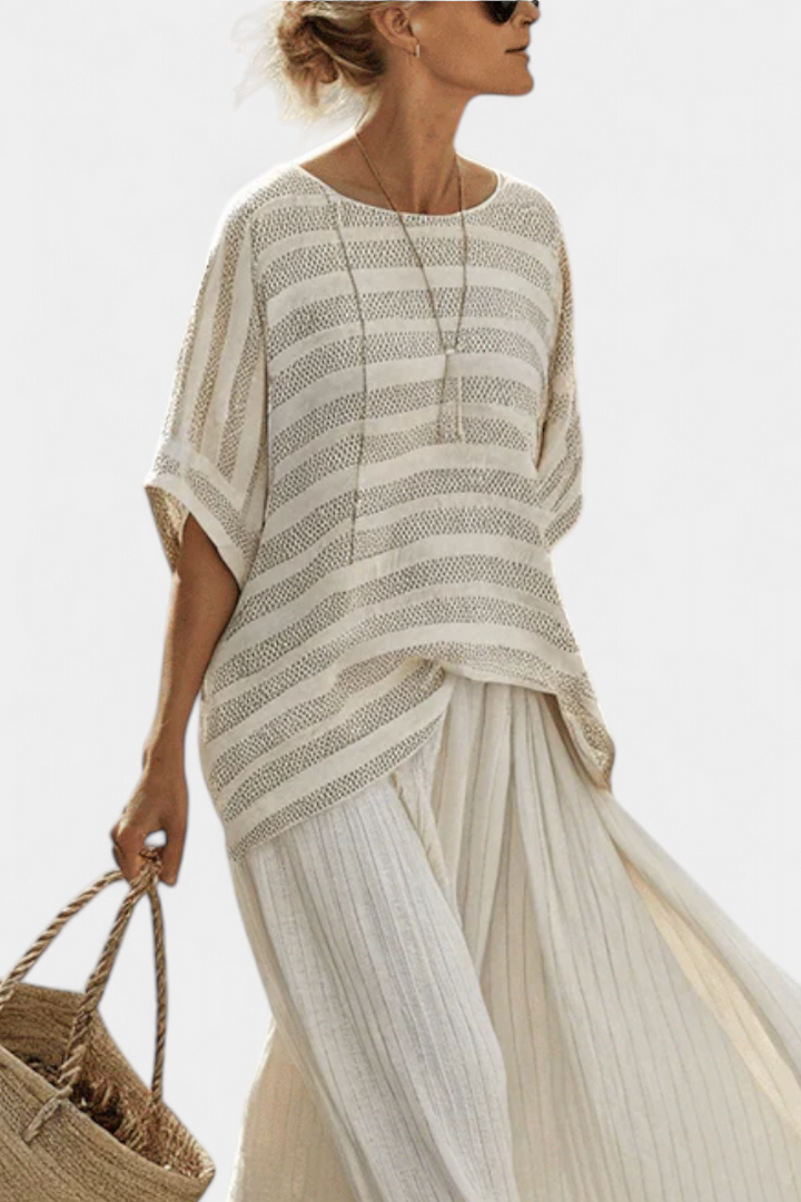 Daisy Set | Blusa a Righe & Pantaloni Fluidi in Lino di Bambù