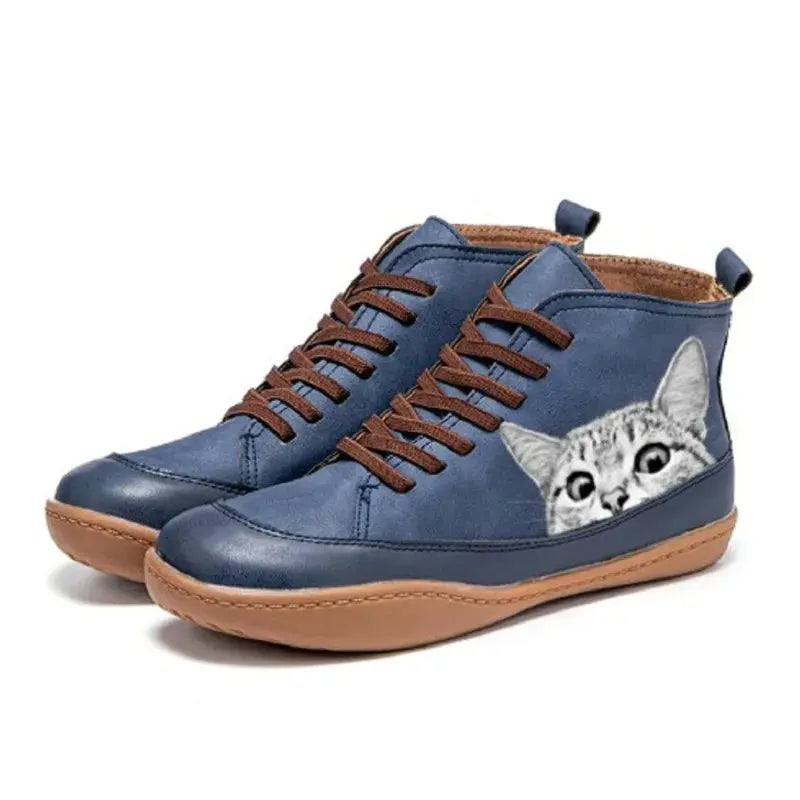 Stivaletti in pelle con motivo gatto Savrani Firenze