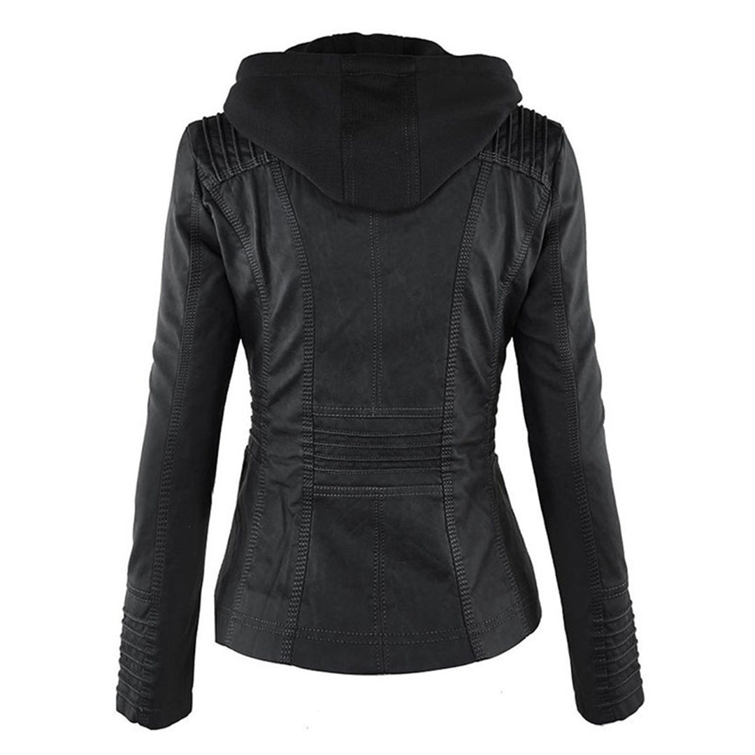 Giacca moderna in pelle con cappuccio
