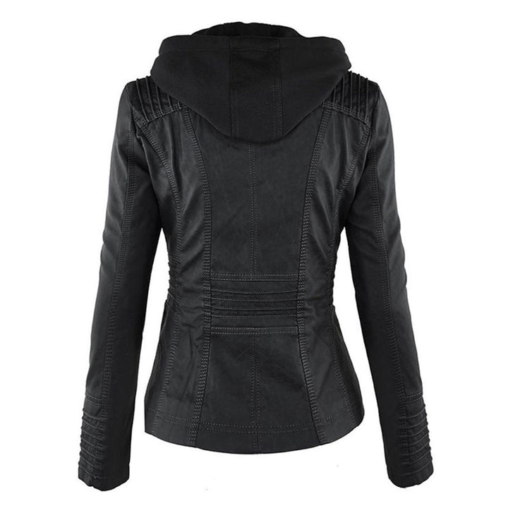 Giacca moderna in pelle con cappuccio