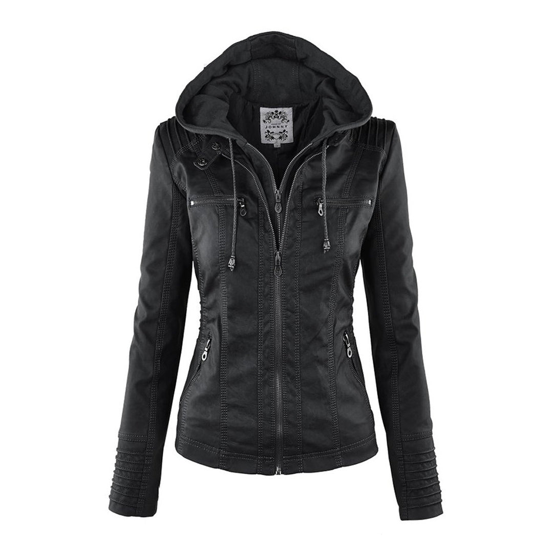 Giacca moderna in pelle con cappuccio
