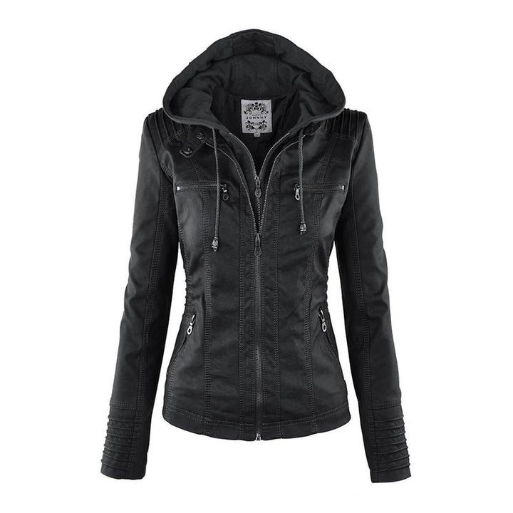 Giacca moderna in pelle con cappuccio