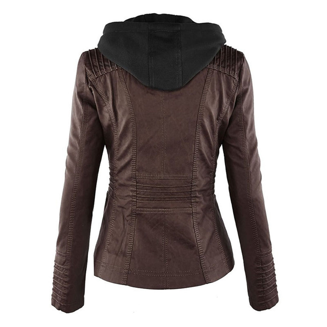 Giacca moderna in pelle con cappuccio