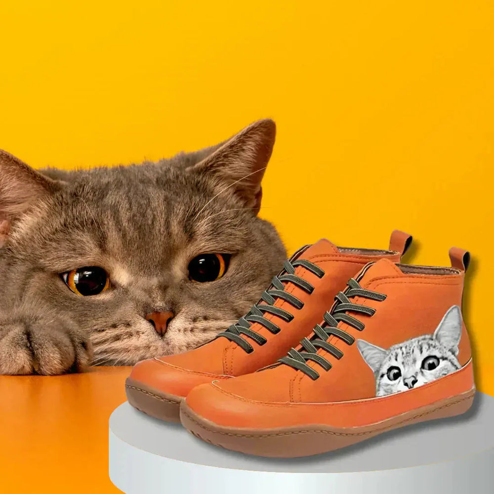 Stivaletti in pelle con motivo gatto Savrani Firenze
