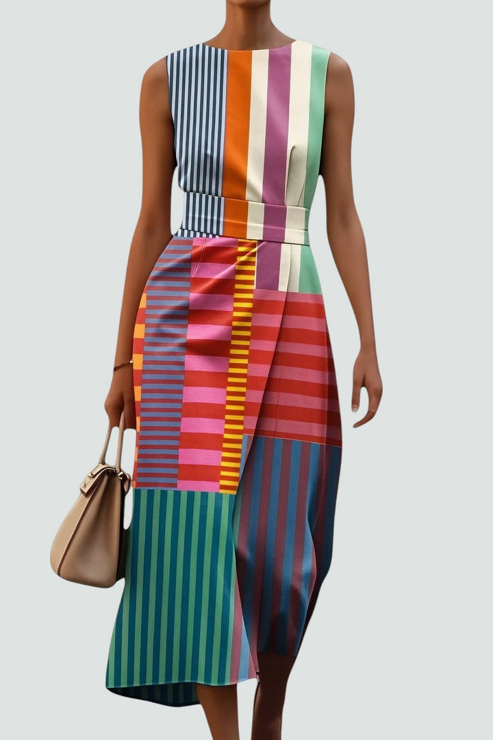 Abito midi con righe artistiche