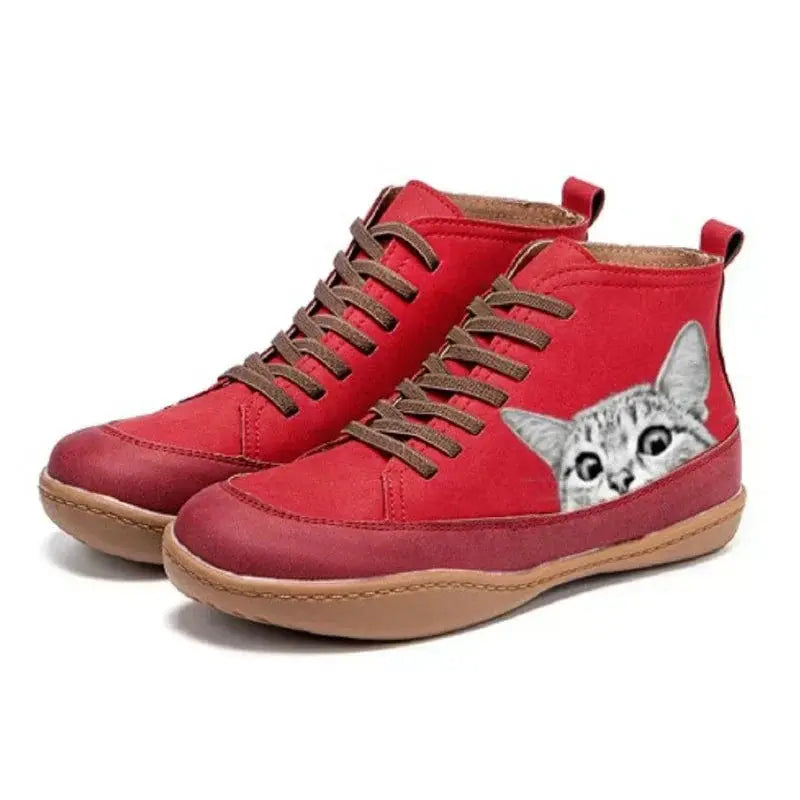 Stivaletti in pelle con motivo gatto Savrani Firenze