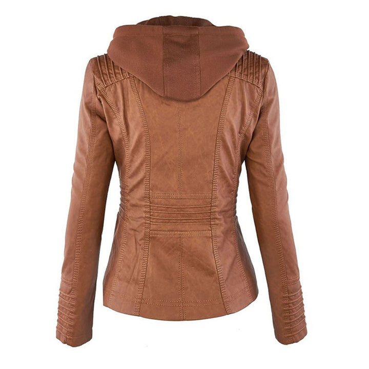 Giacca moderna in pelle con cappuccio