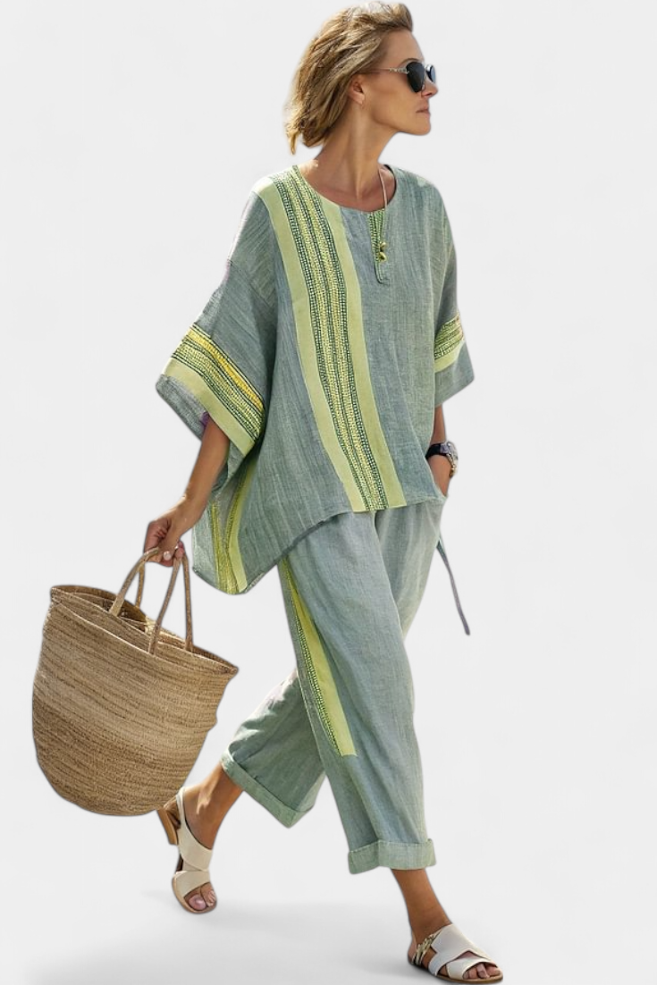 Daisy Set | Lino di Bambù con Lavanda & Righe Gialle