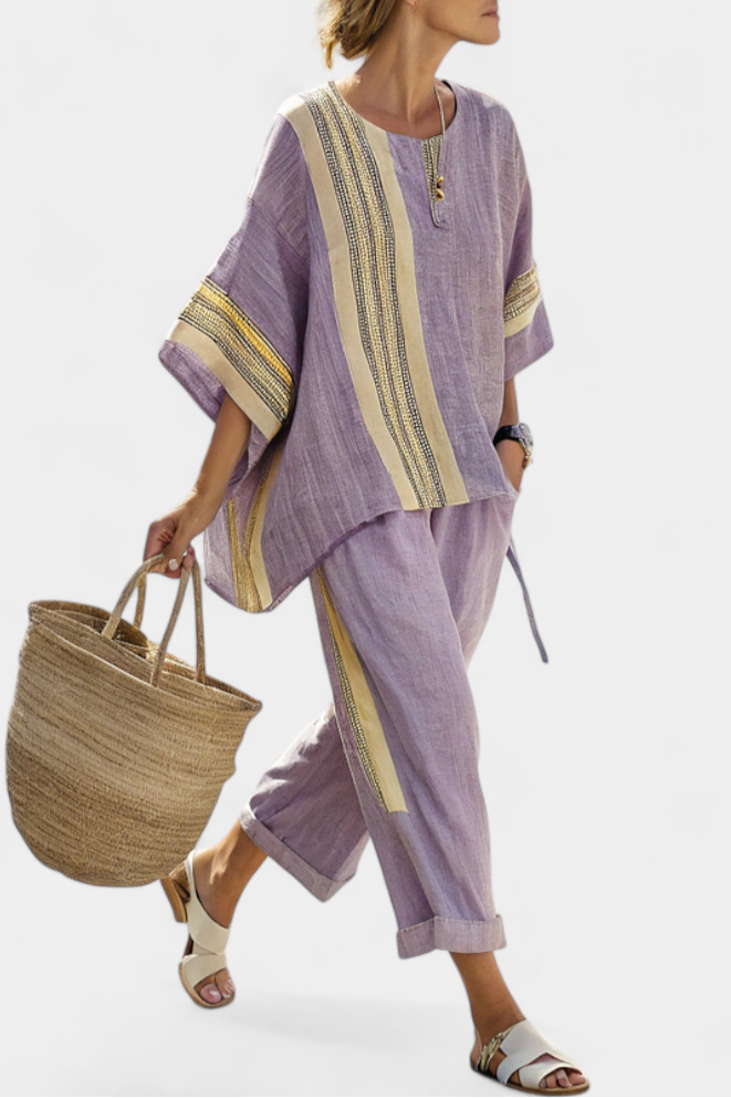 Daisy Set | Lino di Bambù con Lavanda & Righe Gialle