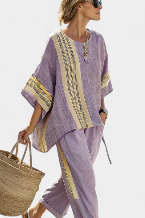 Daisy Set | Lino di Bambù con Lavanda & Righe Gialle