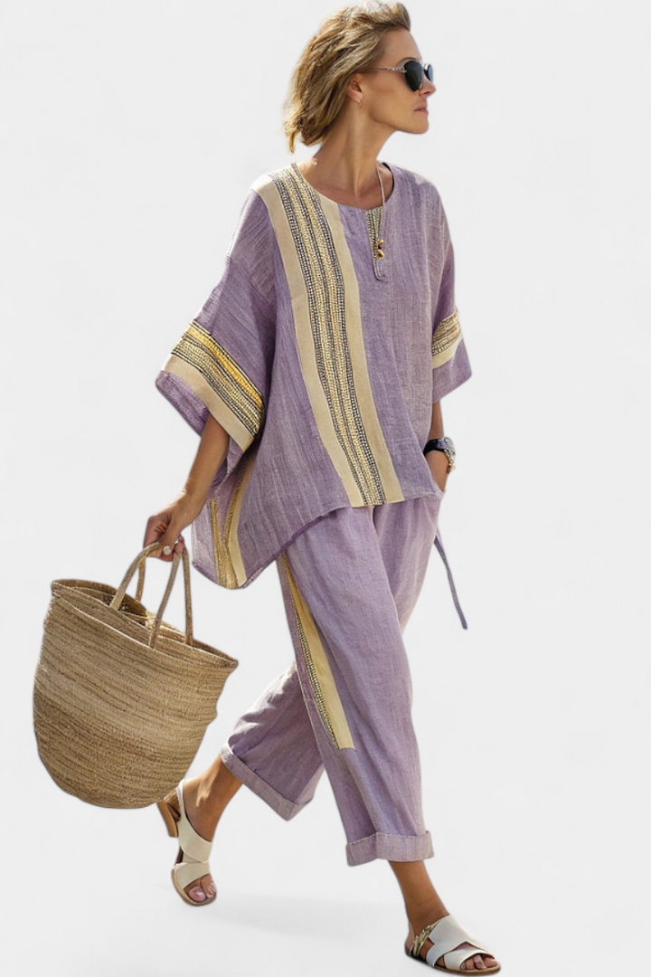 Daisy Set | Lino di Bambù con Lavanda & Righe Gialle