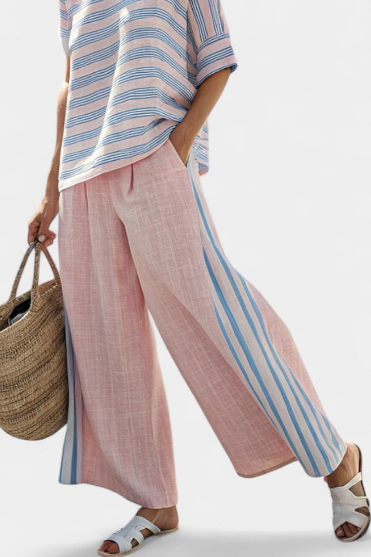 Daisy Set | Rosa Pastello & Righe Azzurre in Lino di Bambù
