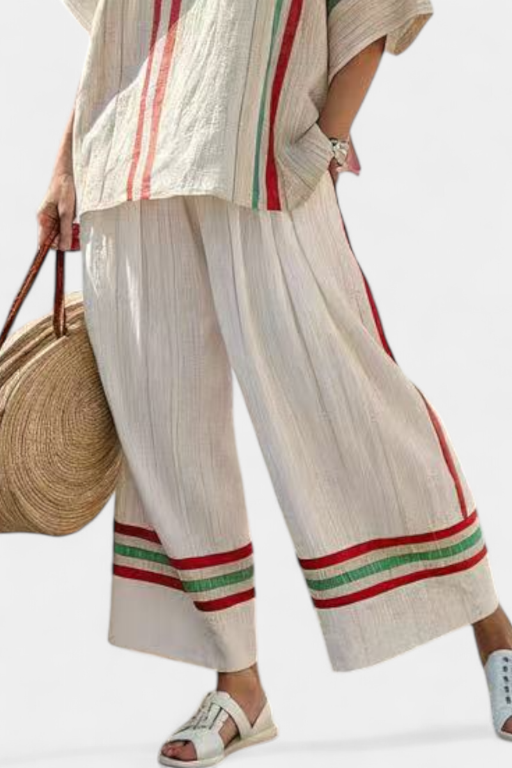 Daisy Set | Completo in Lino con Righe Rosse e Verdi