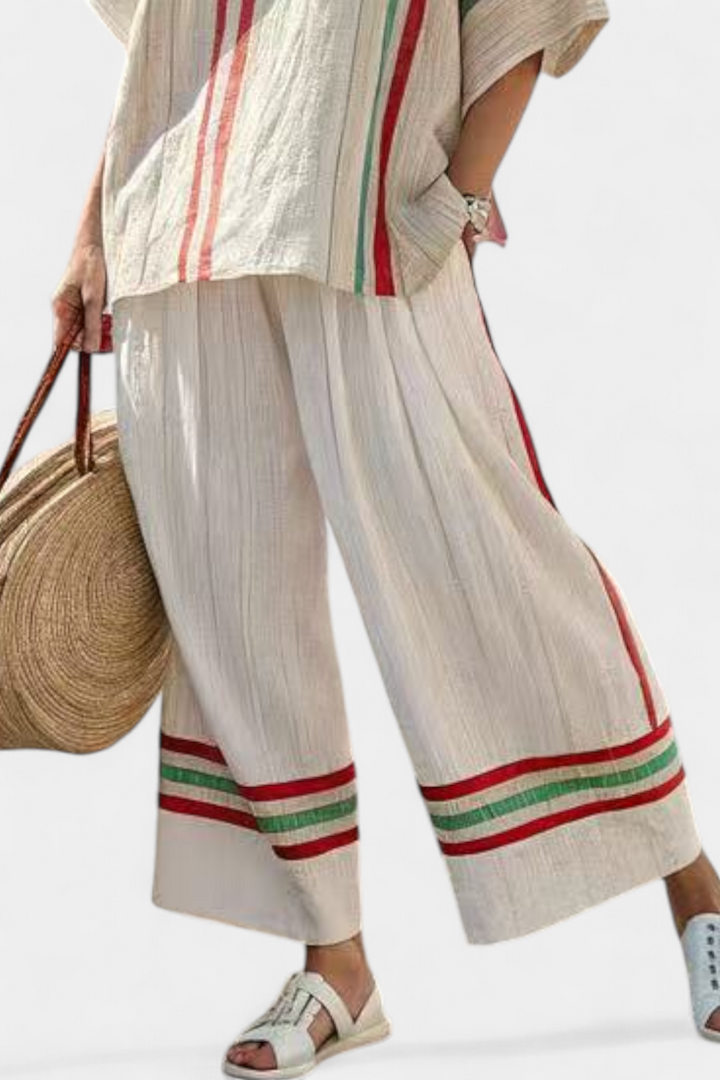 Daisy Set | Completo in Lino con Righe Rosse e Verdi