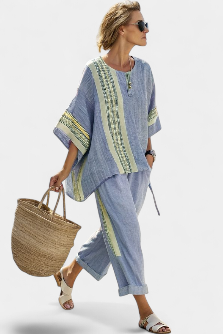 Daisy Set | Lino di Bambù con Lavanda & Righe Gialle