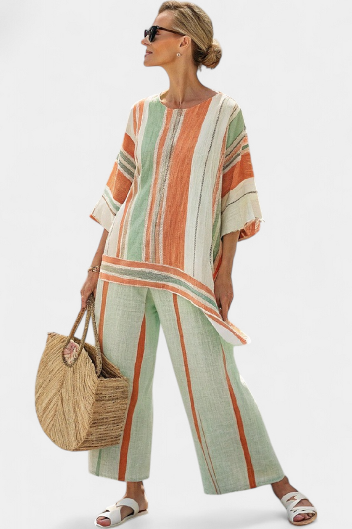 Daisy Set | Camicetta Asimmetrica e Pantaloni in Lino a Righe