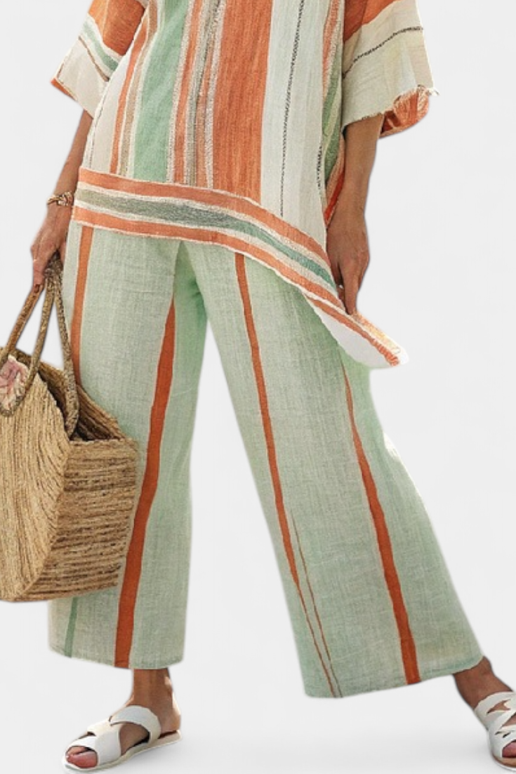 Daisy Set | Camicetta Asimmetrica e Pantaloni in Lino a Righe