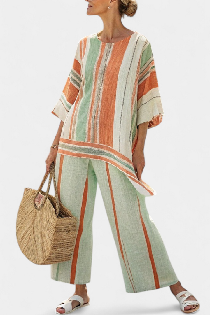 Daisy Set | Camicetta Asimmetrica e Pantaloni in Lino a Righe