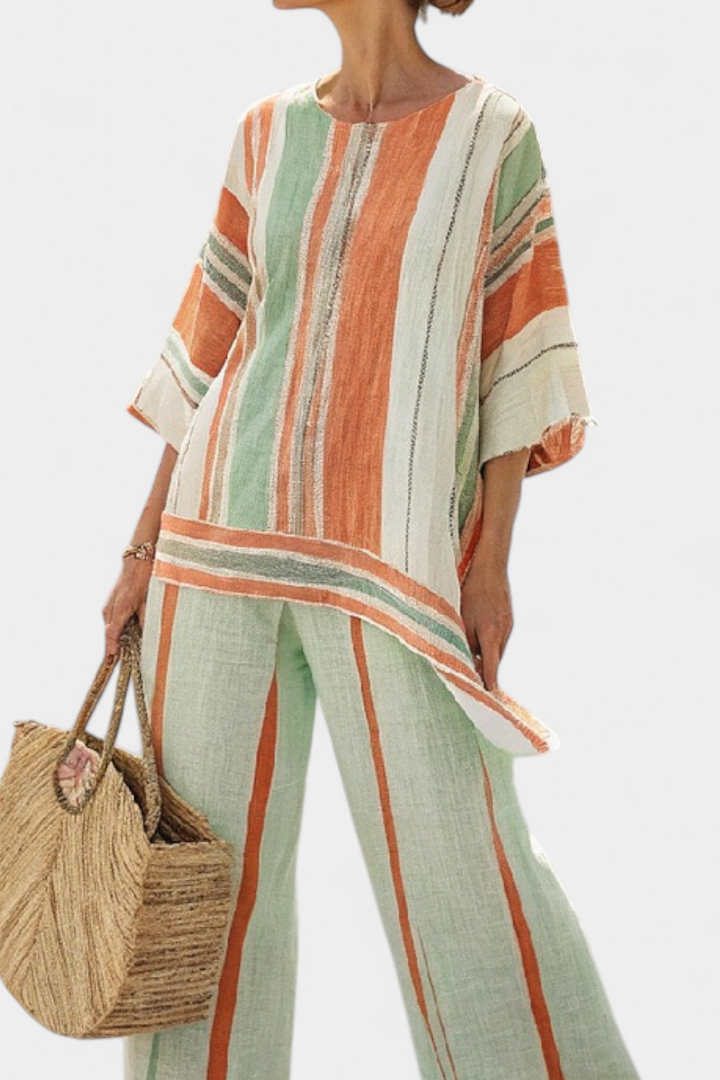 Daisy Set | Camicetta Asimmetrica e Pantaloni in Lino a Righe
