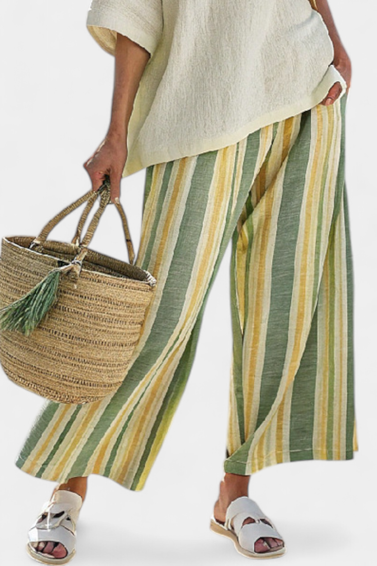 Daisy Set | Lino di Bambù con Righe Verde Oliva – Stile Fresco e Sofisticato