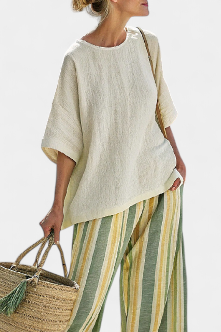 Daisy Set | Lino di Bambù con Righe Verde Oliva – Stile Fresco e Sofisticato