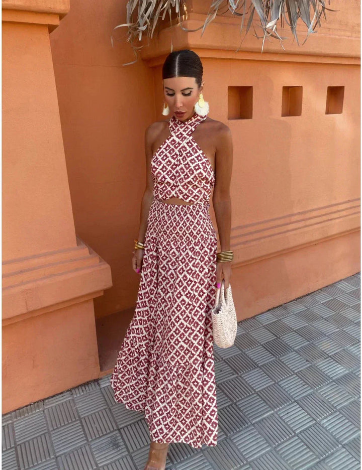 Mickay - Elegante abito midi arricciato con spalle scoperte