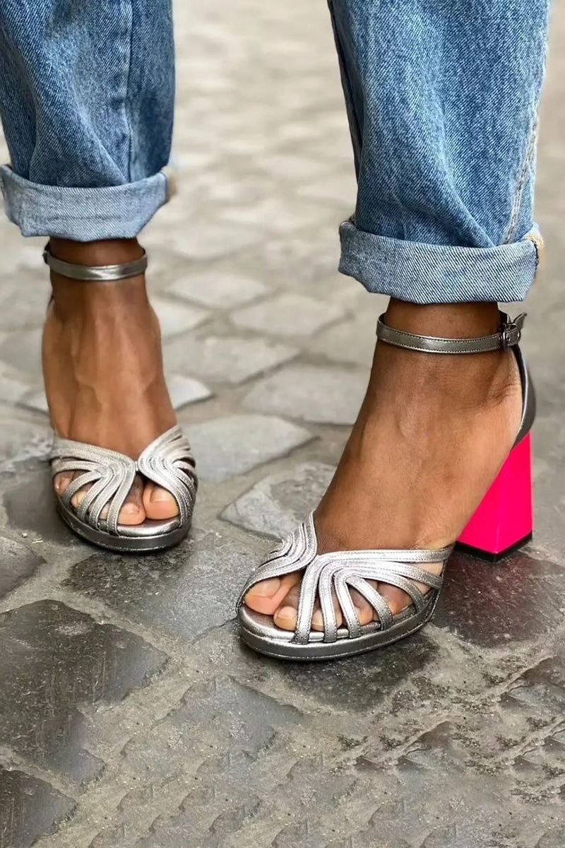 Seraphina | Sandali Brillanti con Tacco Largo e Fibbia Elegante