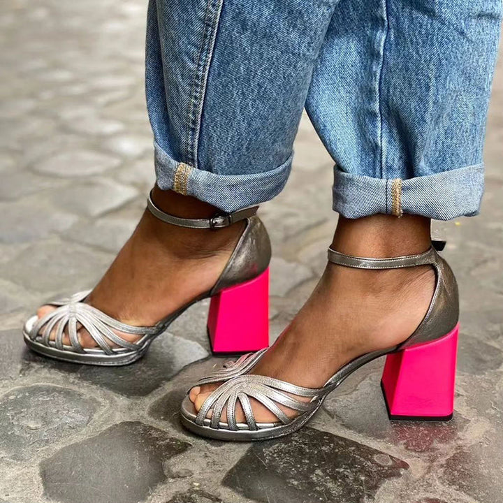 Seraphina | Sandali Brillanti con Tacco Largo e Fibbia Elegante