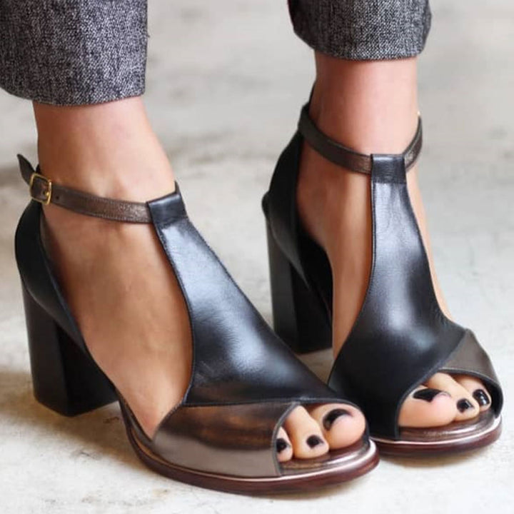Nadaria | Sandali Patchwork Neri con Tacco e Punta Aperta