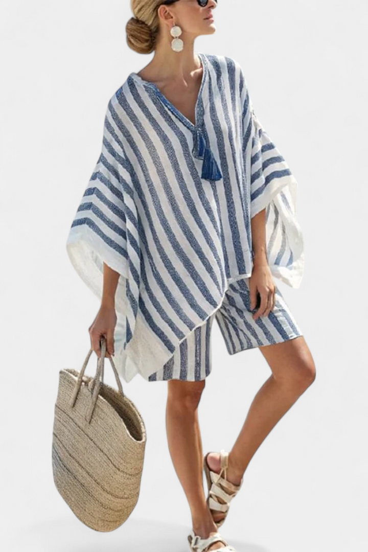 Nancy Set | Blusa Oversize & Pantaloncini Eleganti a Righe