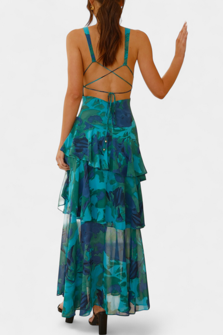 Domenica | Abito in Chiffon con Scollo a V e Strati Fluidi