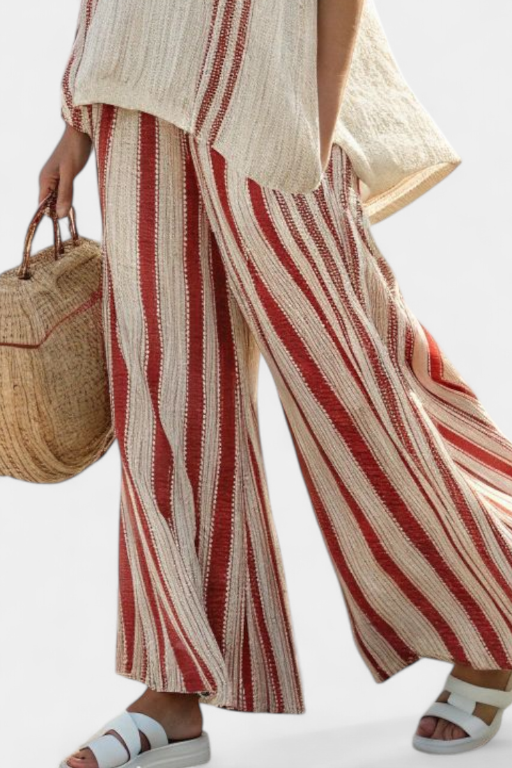 Daisy Set | Completo a Due Pezzi con Strisce Rosse in Lino Naturale