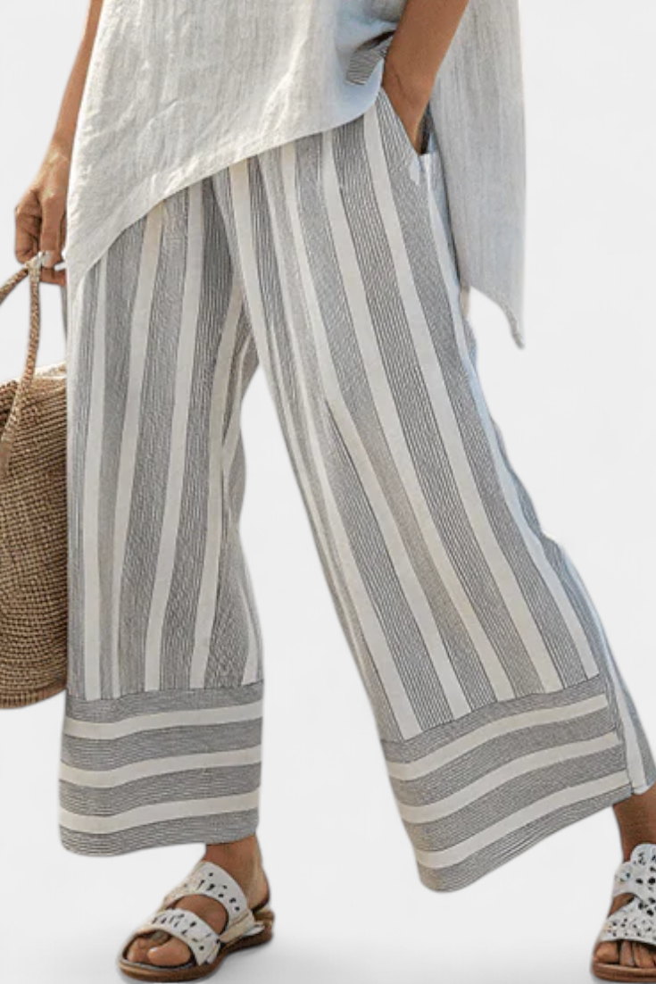 Daisy Set | Blusa Asimmetrica & Pantaloni a Righe per Stile Moderno