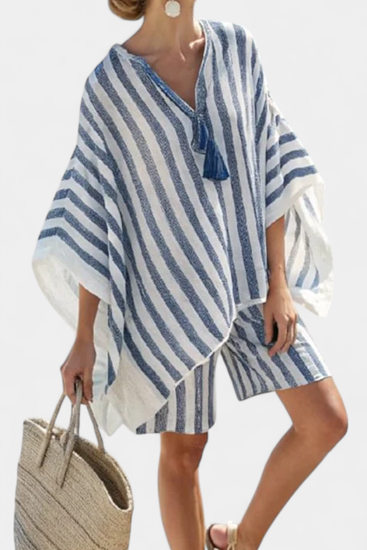 Nancy Set | Blusa Oversize & Pantaloncini Eleganti a Righe