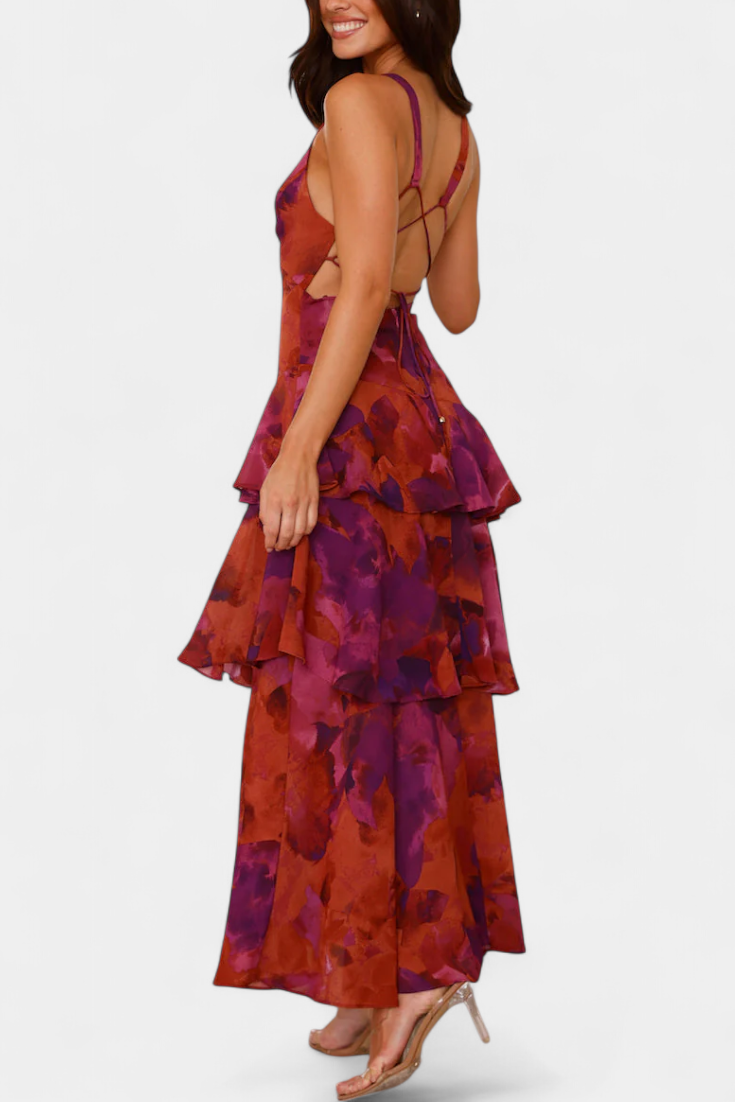 Domenica | Abito in Chiffon con Scollo a V e Strati Fluidi