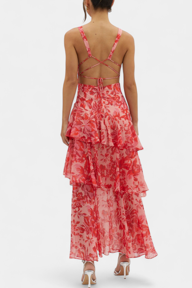 Domenica | Abito in Chiffon con Scollo a V e Strati Fluidi