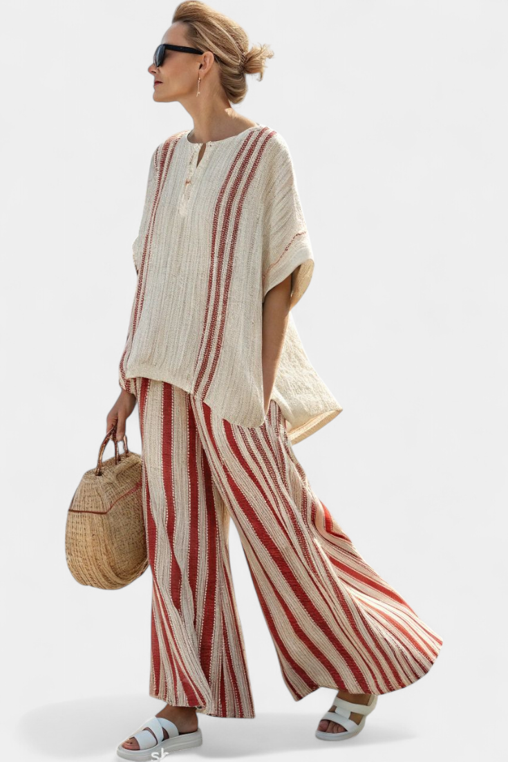 Daisy Set | Completo a Due Pezzi con Strisce Rosse in Lino Naturale