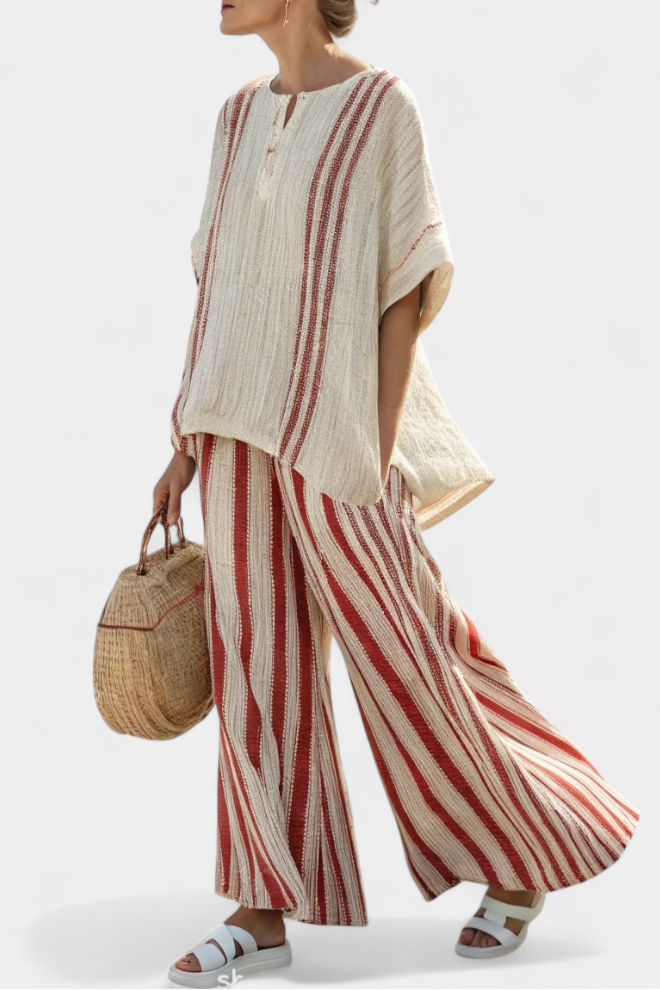 Daisy Set | Completo a Due Pezzi con Strisce Rosse in Lino Naturale